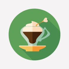 Glass coffee cup flat round icon with long shadows N2