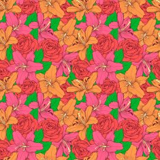 Beautiful seamless background with pink lily and roses