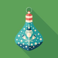 Blue Christmas tree toy flat square icon with long shadows