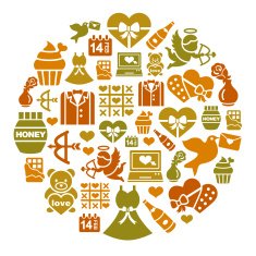 Valentines and Love Icons in Circle Shape N2