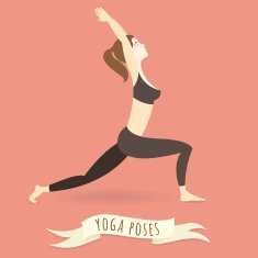 Young woman practicing warrior yoga pose Flat style