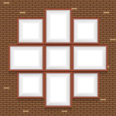 Collage of picture frames on the brick wall Vector set