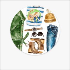 Watercolor background with stylish fashion warm clothes