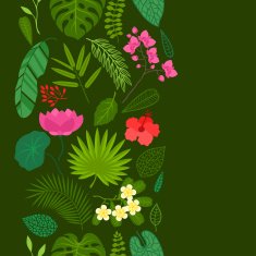 Seamless pattern with tropical plants leaves and flowers