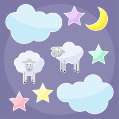 Funny background with moon clouds stars and sheep