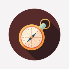 Retro clock flat round icon with long shadows