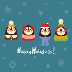 Holiday postcard with penguins family N2