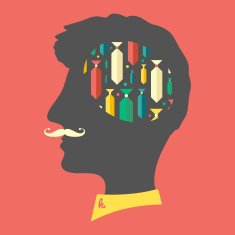 Hipster head with thoughts about ties