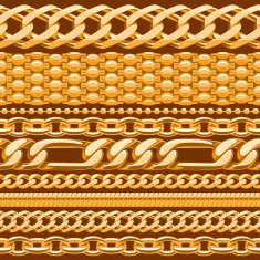 Assorted golden chains on brown seamless background