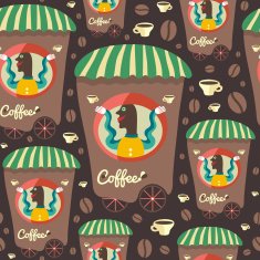 Retro seamless pattern with coffee seller and cups N2