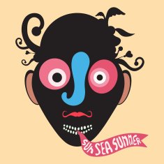 Surprised clown with sun sea summer banner
