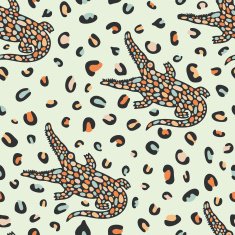 Seamless pattern with crocodiles and colored forms