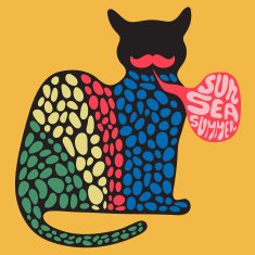 Colorful cat with sun sea summer banner