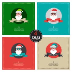four xmas cards with hipster santa place for your text