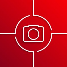 Vector modern white circle icon on red background N7