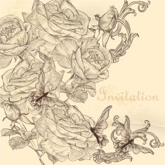 Floral invitation card in vintage style with roses