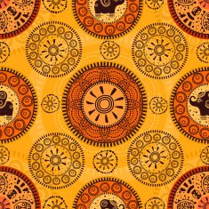 African seamless pattern with circles and an elephant