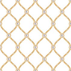 Seamless pattern with golden chains and white pearls Jewelry background