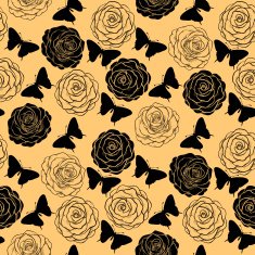 seamless background with monochrome butterflies and roses