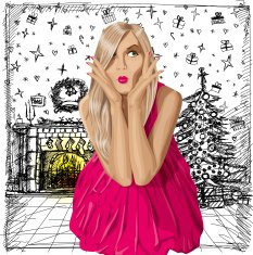 Vector Surprised Blonde in Pink Dress N9