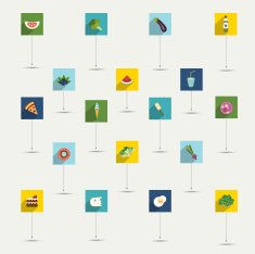 Simply minimalistic flat food and diet symbol icon set