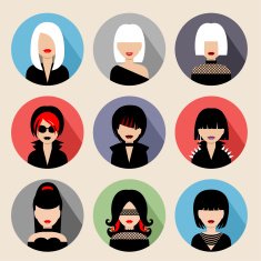 Set of circle flat icons with women