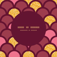Gold glitter fish scale round frame seamless pattern background