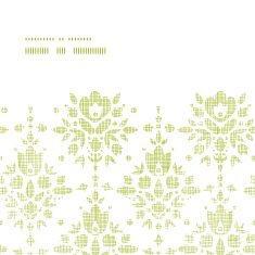 Green textile damask flower horizontal frame seamless pattern background