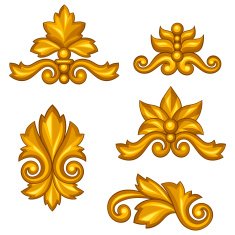 Set of baroque ornamental antique gold scrolls and vignettes