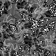 Monochrome seamless pattern with lilies on a black background