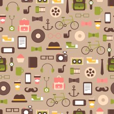 Seamless pattern of hipster style elements and icons set