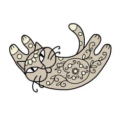 Art cat with floral ornament for your design N4