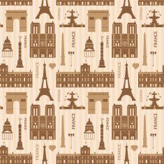 Landmarks of Paris monochrome seamless pattern