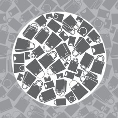 Shopping bags icon set with seamless pattern in background