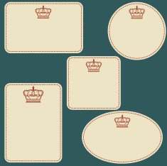 set of five empty tags with colorful hand drawn crown N2