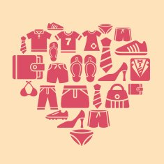 Clothing and Accessories Icons in Heart Shape