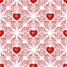 Ornate Seamless Pattern with Ruby Hearts