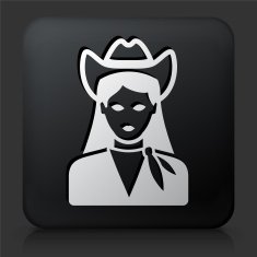 Black Square Button with Cowgirl Icon