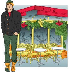 Vector stylish guy in Paris