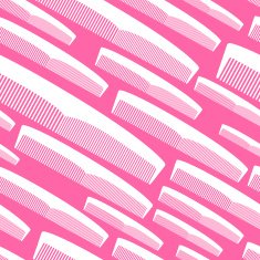 Hair comb seamless pattern in pink and white colors