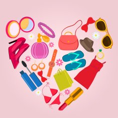 Clothes accessories and cosmetics for woman