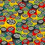 Seamless pattern with strange floral balls