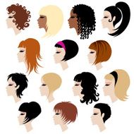 Vector set of black hair styling for woman