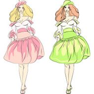 Vector beautiful fashion girls top models in dresses N2