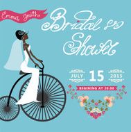 Bridal Shower invitation with bride floral border retro bicycl N2
