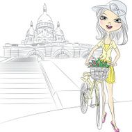 Vector beautiful girl with a flowers in Paris
