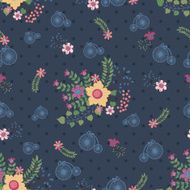 Vintage seamless pattern Flowers branches retro bicyle N2
