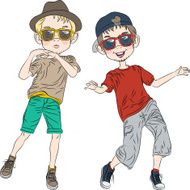 vector funny hipster boys dancing
