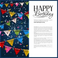 Vector birthday card with confetti and bunting flags N7