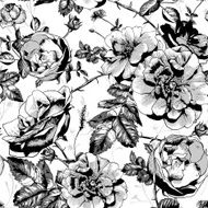 Black and White Floral Seamless Background N4
